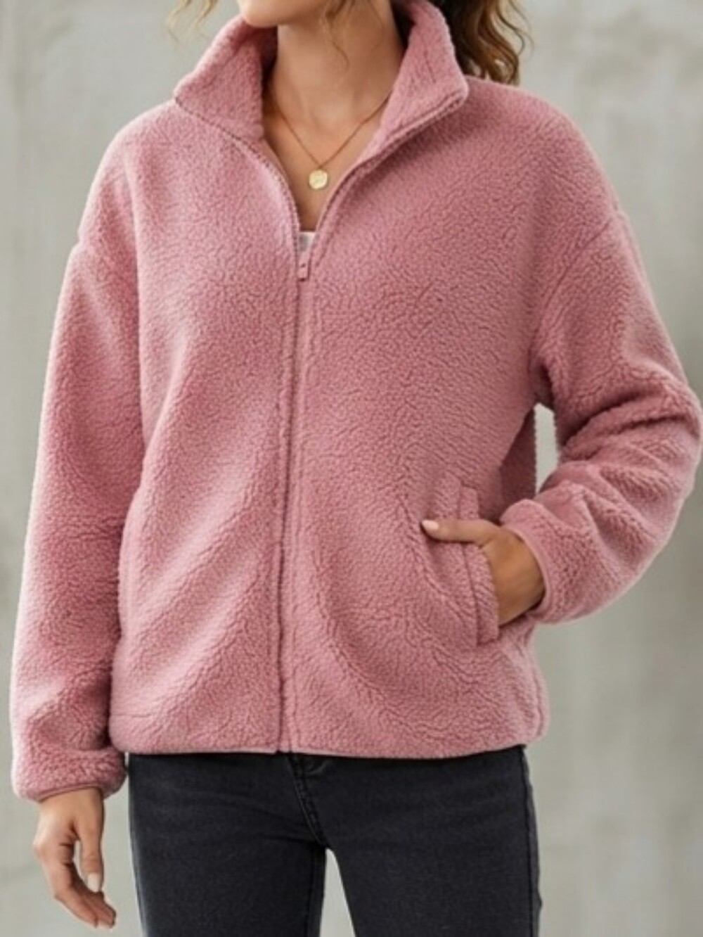 HIPE Cozy Women's Zip-Up Sherpa Jacket - Pink size Large.